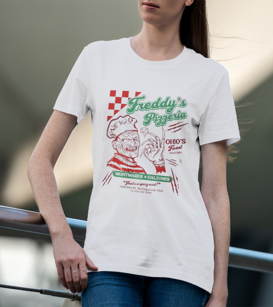 Freddy's Pizzeria Nightmares Calzones Spicy Ohio's Finest Springwood T-Shirt