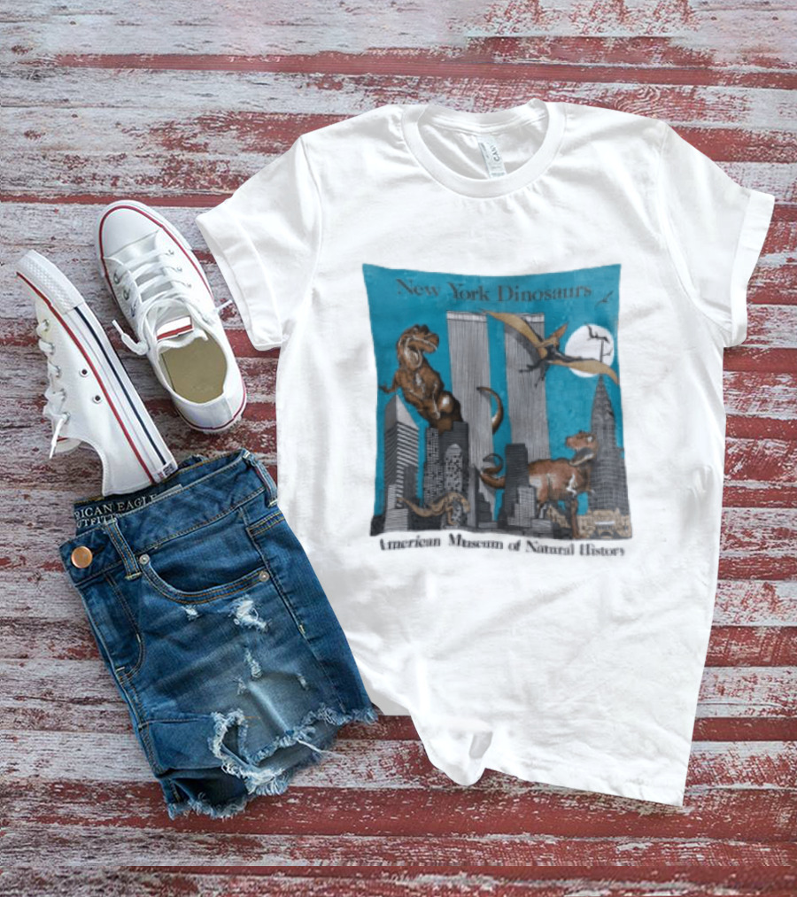 New York Dinosaurs American Museum Of Natural History Twin Towers Scene T-Shirt