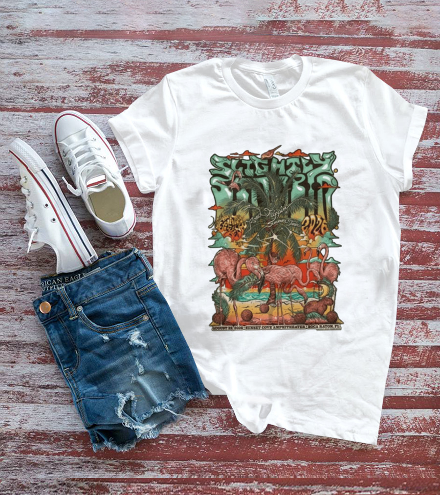 Slightly Stoopid August 22 2026 Ice Drippin Summer Tour Sunset Cove Amphitheater Boca Raton FL Flamingos Palms T-Shirt