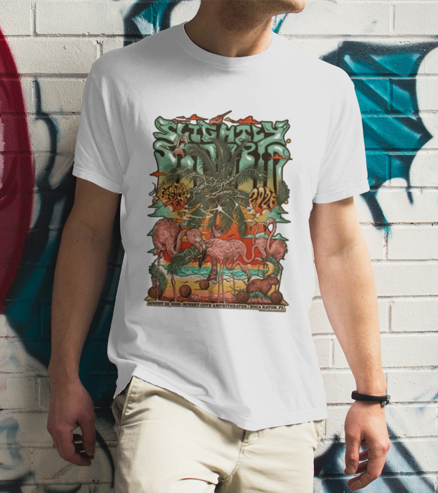 Slightly Stoopid August 22 2026 Ice Drippin Summer Tour Sunset Cove Amphitheater Boca Raton FL Flamingos Palms T-Shirt