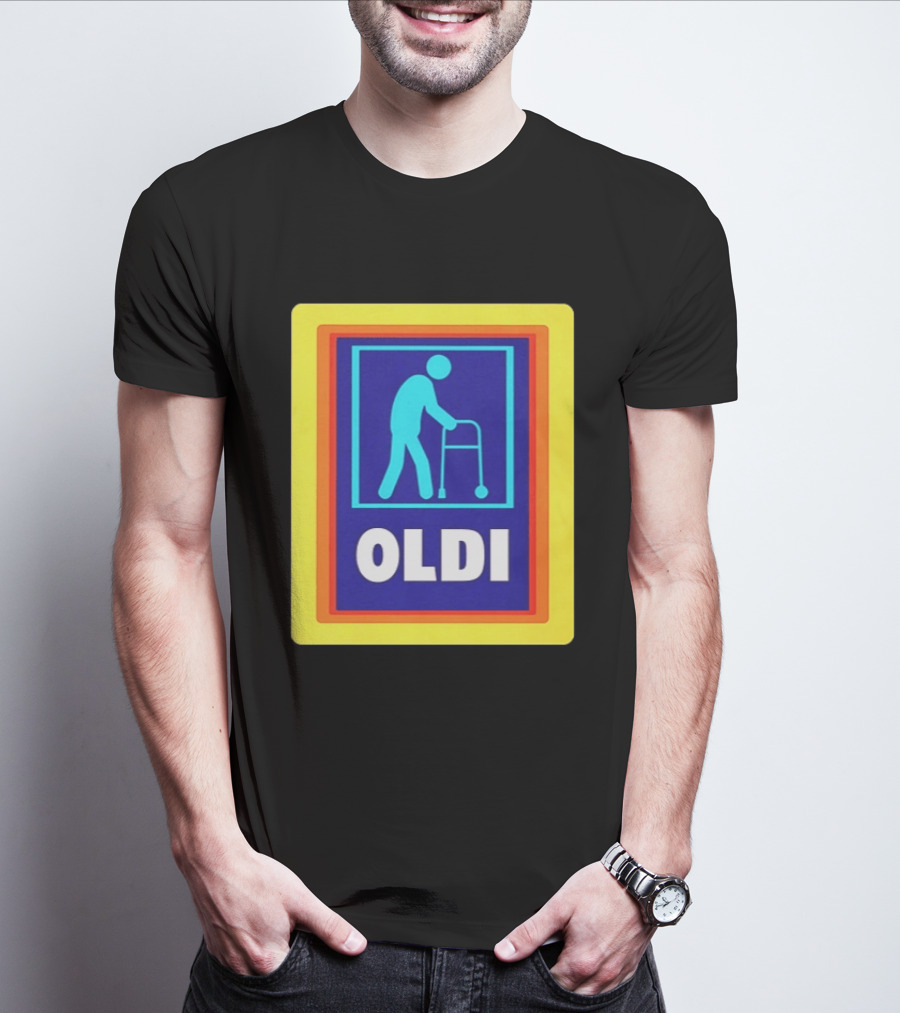Oldi Elderly Walker Parody Aldi T-Shirt