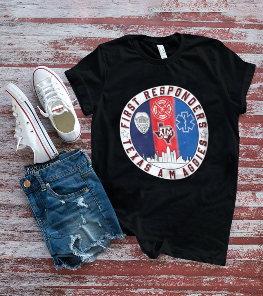 First Responders Texas A M Aggies Fire Dept Police EMS Skyline T-Shirt
