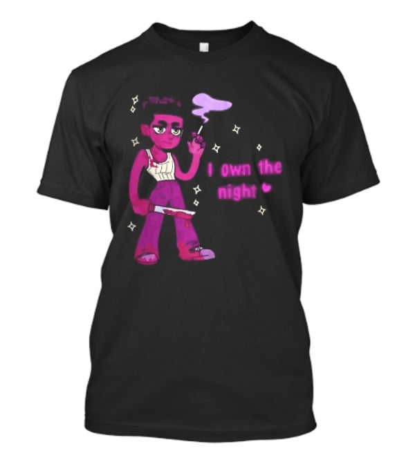 I Own The Night Pink Cartoon Character Holding Bloody Knife Smoking T-Shirt