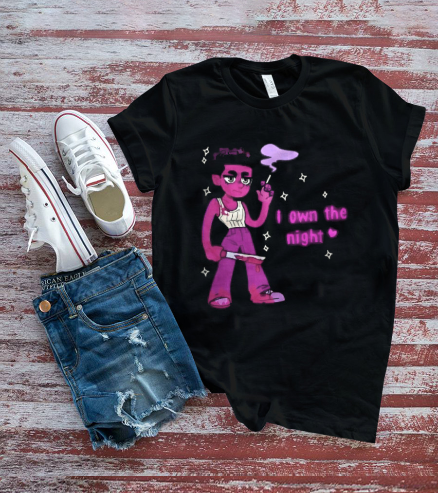 I Own The Night Pink Cartoon Character Holding Bloody Knife Smoking T-Shirt