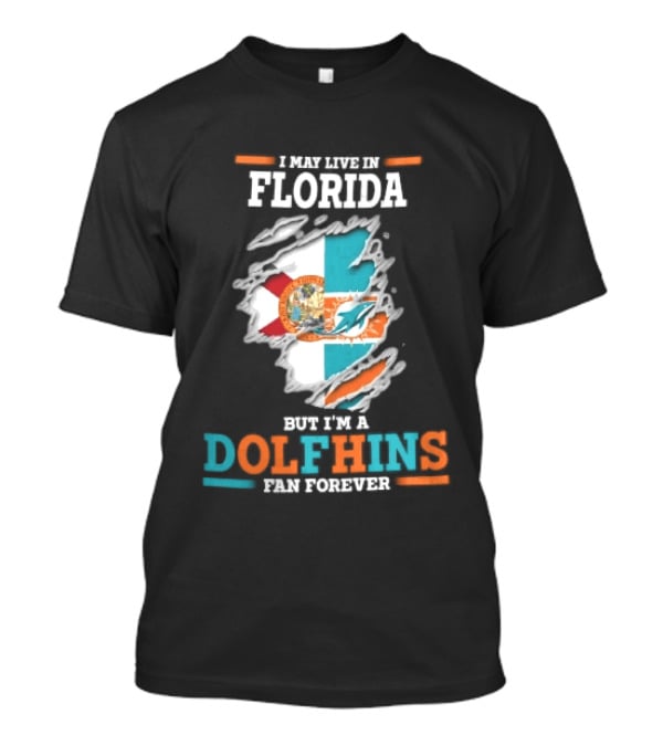 Miami Florida Dolphins Fan Forever Ripped Skin State Flag T-Shirt