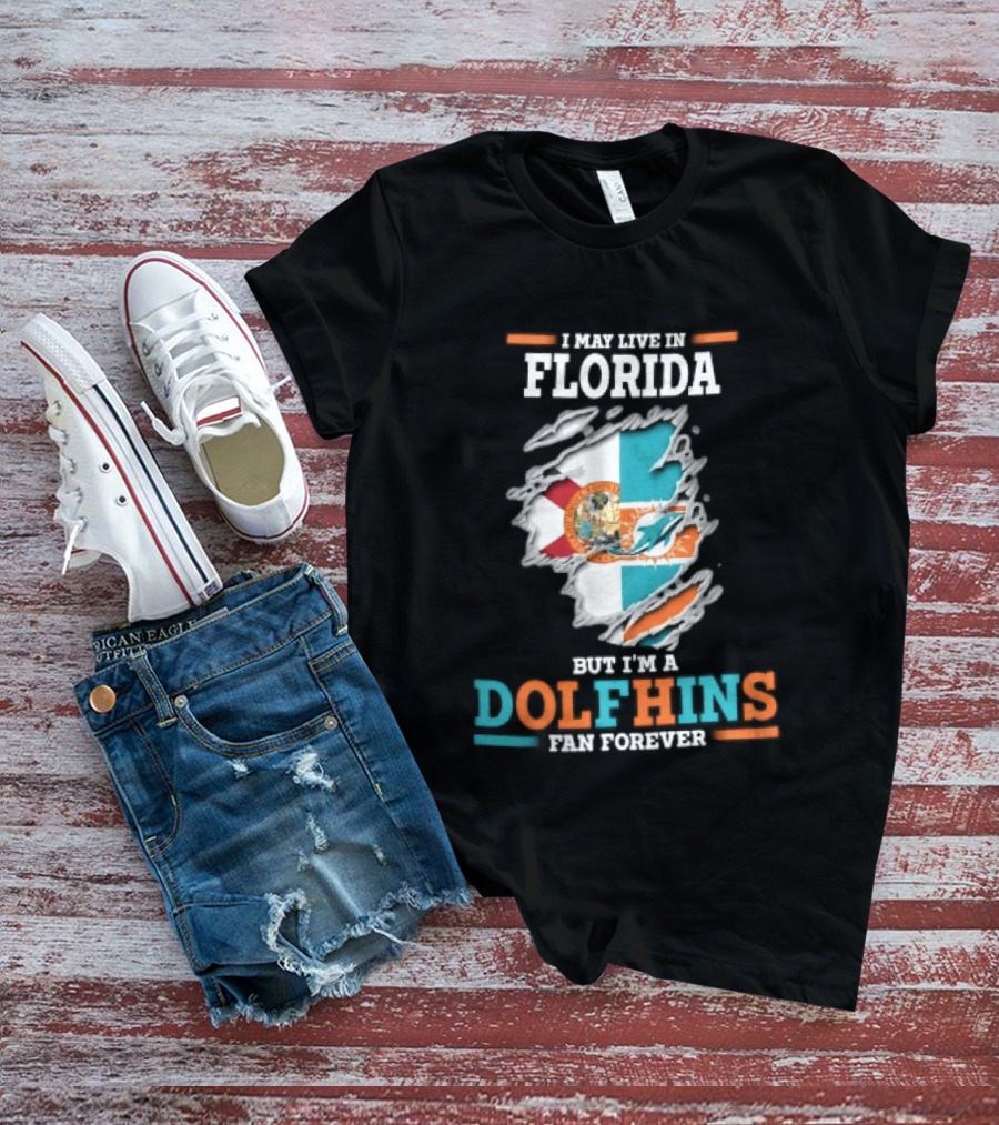 Miami Florida Dolphins Fan Forever Ripped Skin State Flag T-Shirt