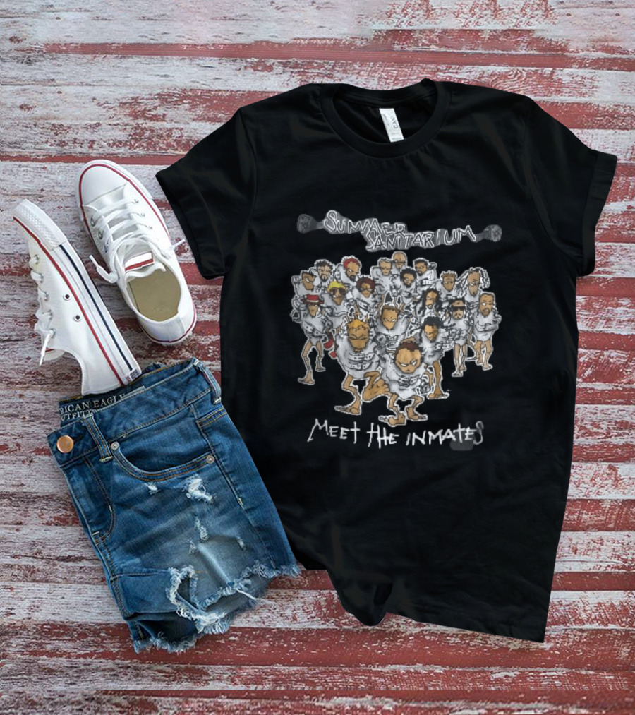 Summer Sanitarium Meet The Inmates Cartoon Caricatures Straitjackets T-Shirt
