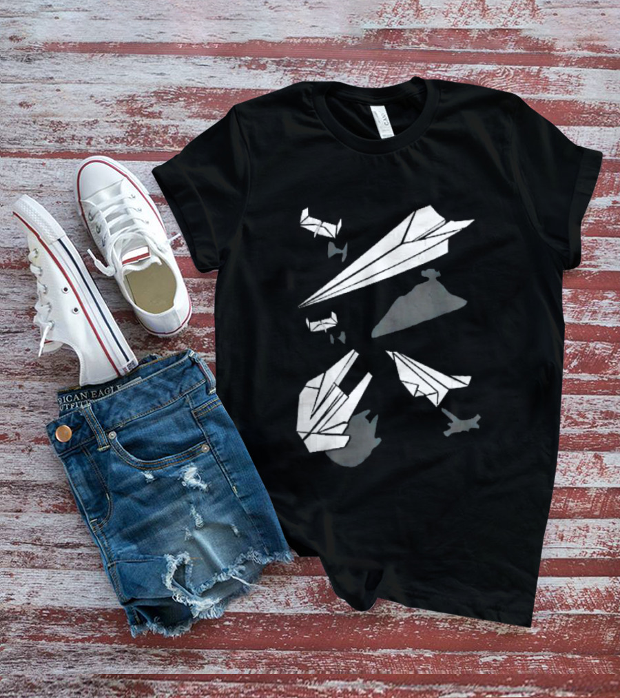 White Origami Paper Airplanes Star Wars Spaceship Shadow Illusions T-Shirt