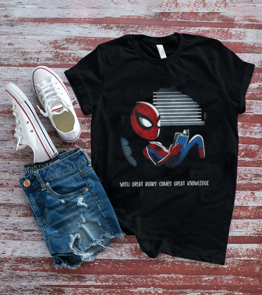 With Great Books Comes Great Knowledge Spider Man Reading T-Shirt