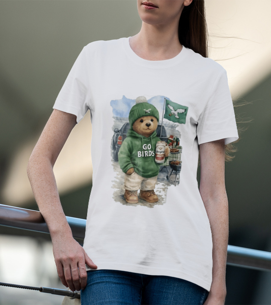 Philadelphia Eagles Go Birds Yuengling Lager Tailgate Teddy Bear Watercolor Truck Scene T-Shirt