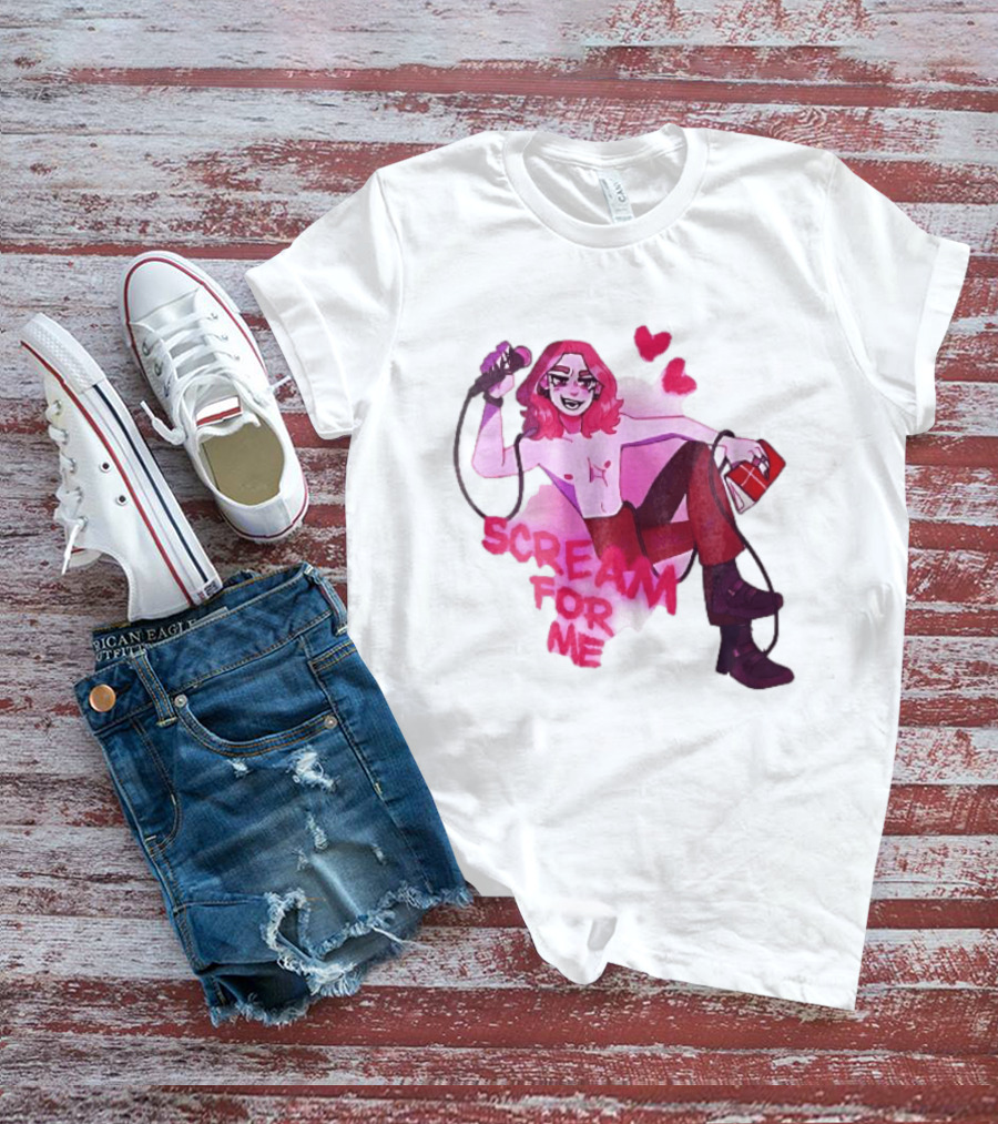 Scream For Me Pink Hair Microphone Book Cartoon T-Shirt
