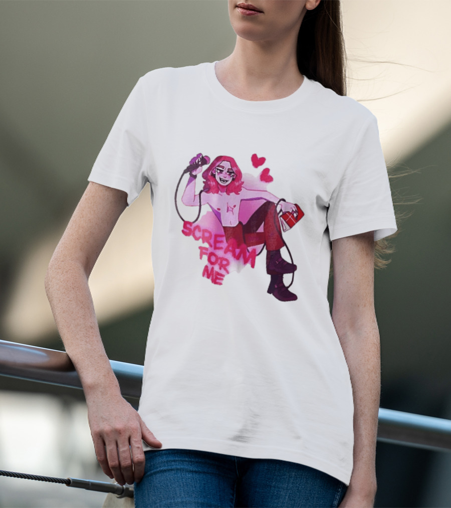 Scream For Me Pink Hair Microphone Book Cartoon T-Shirt