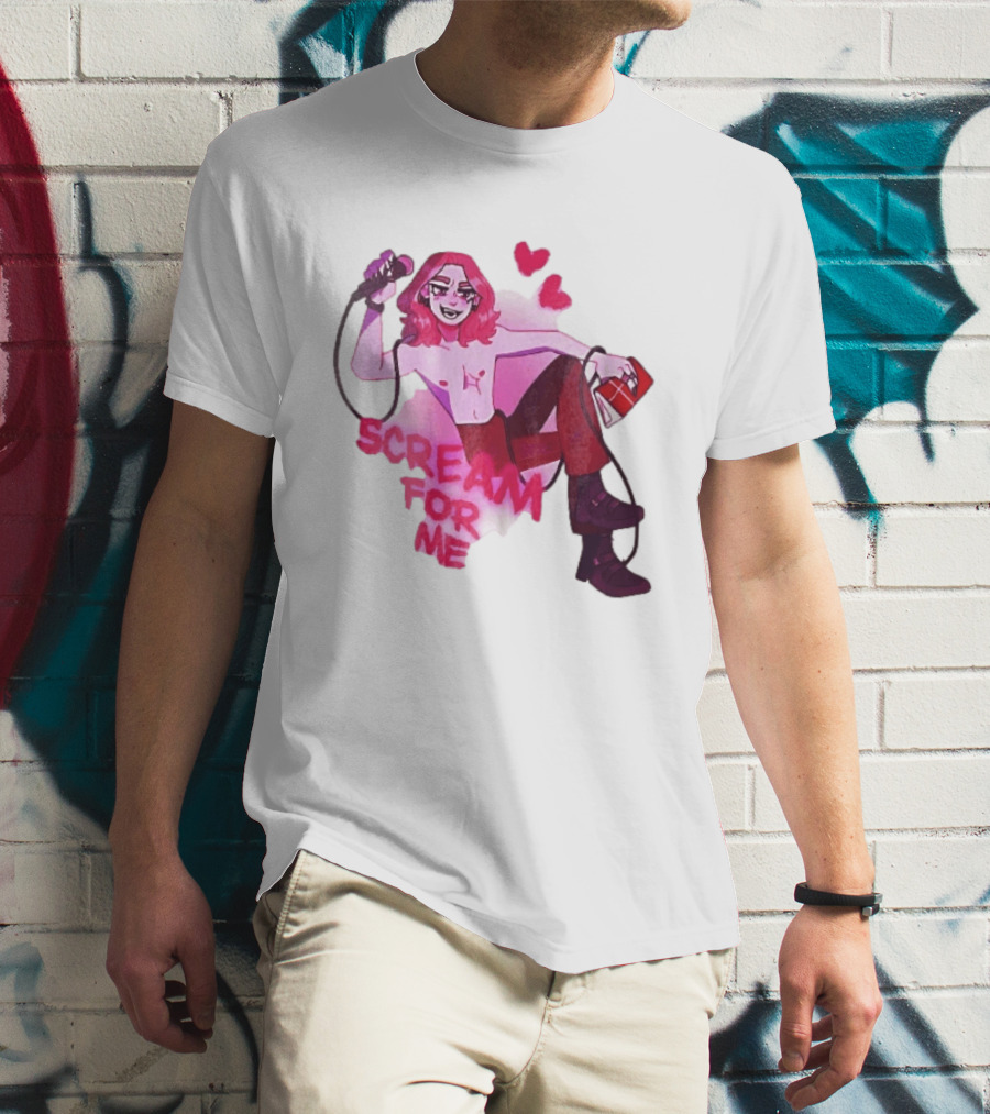 Scream For Me Pink Hair Microphone Book Cartoon T-Shirt
