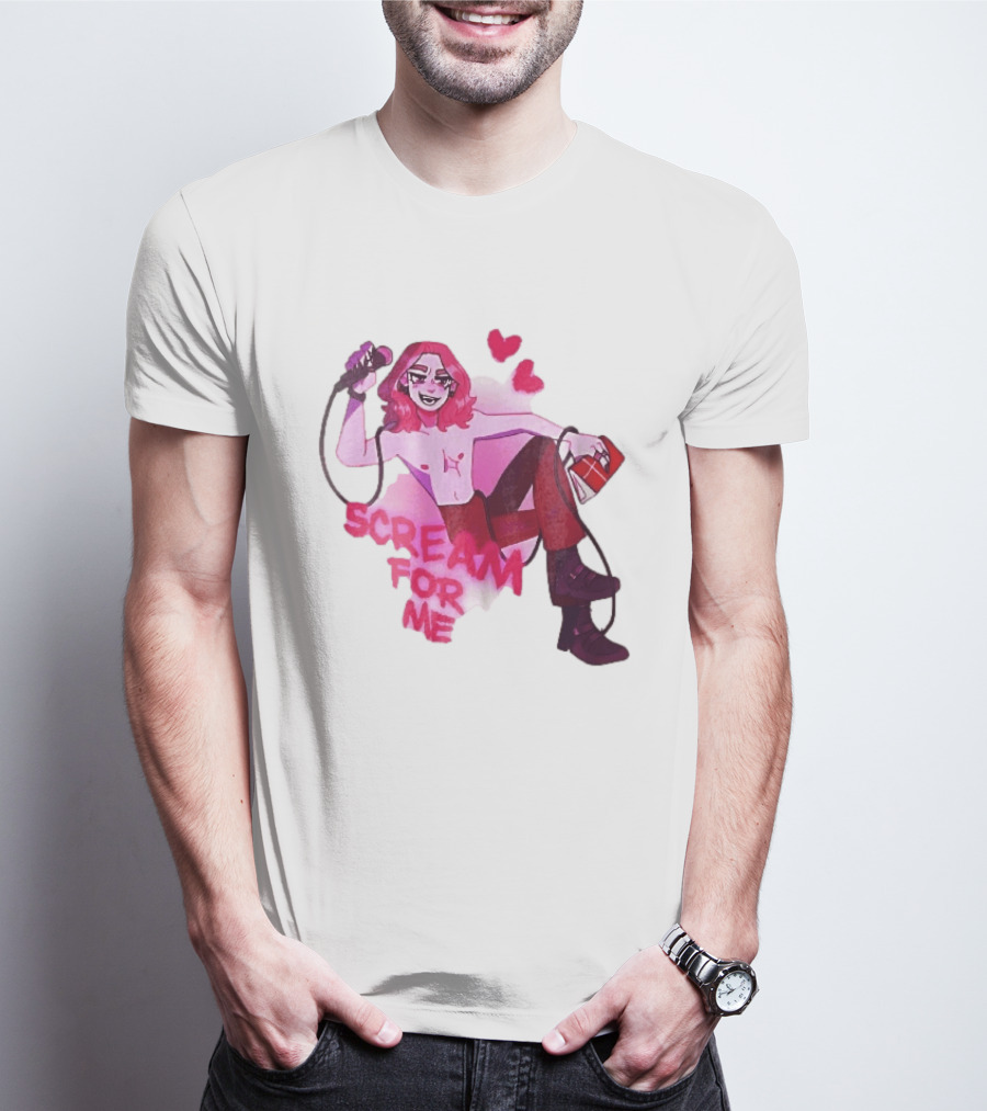 Scream For Me Pink Hair Microphone Book Cartoon T-Shirt
