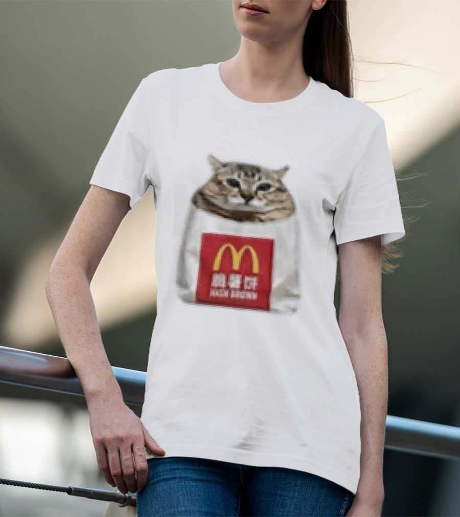 Happy Mei Mei Cat In McDonald's Hash Brown Bag T-Shirt