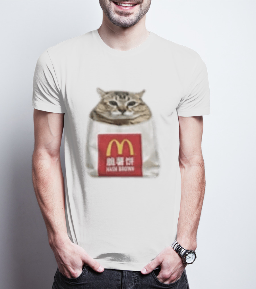 Happy Mei Mei Cat In McDonald's Hash Brown Bag T-Shirt