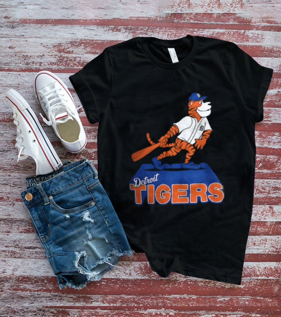 Detroit Tigers MLB Cartoon Player Swinging Bat T-Shirt