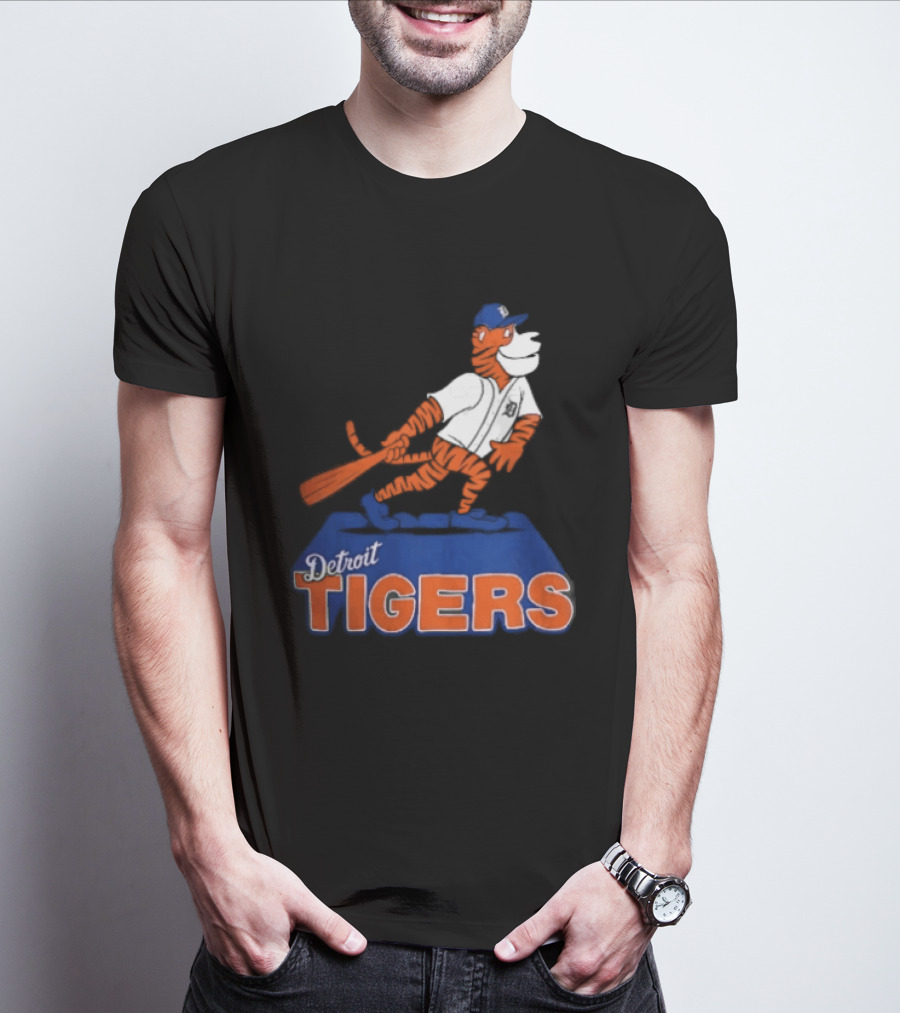 Detroit Tigers MLB Cartoon Player Swinging Bat T-Shirt