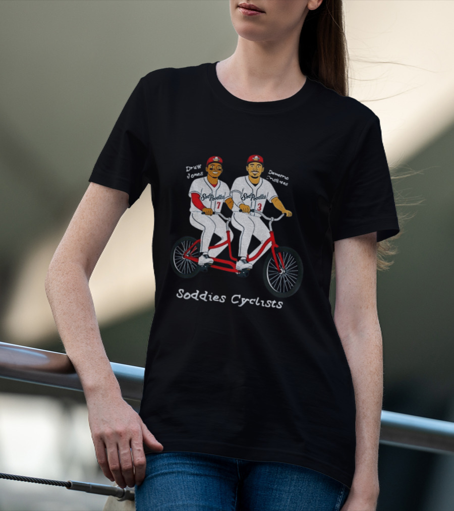 Druw Jones Demetrio Crisantes Sod Poodles Soddies Cyclists Retro Baseball Tandem Riders T-Shirt