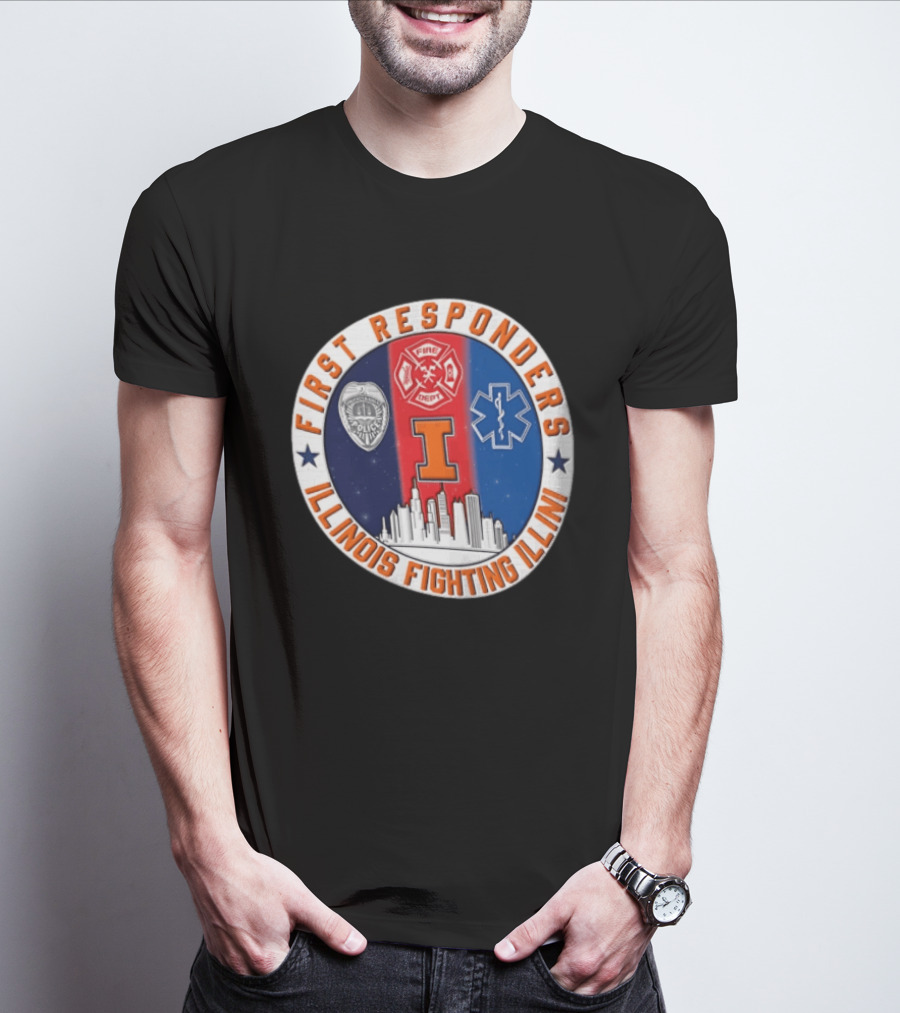 Illinois Fighting Illini First Responders 9.11 Never Forget T-Shirt
