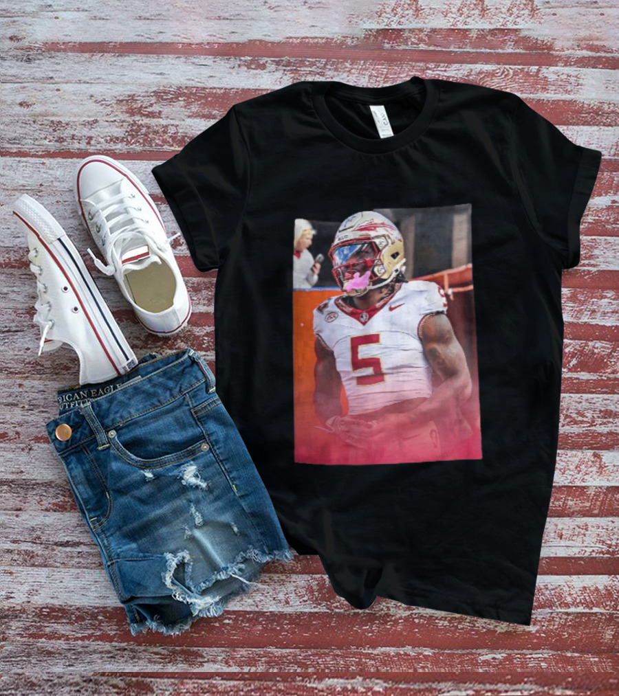 Florida State Seminoles NCAA Football Player Pink Mouthguard Red Gradient T-Shirt