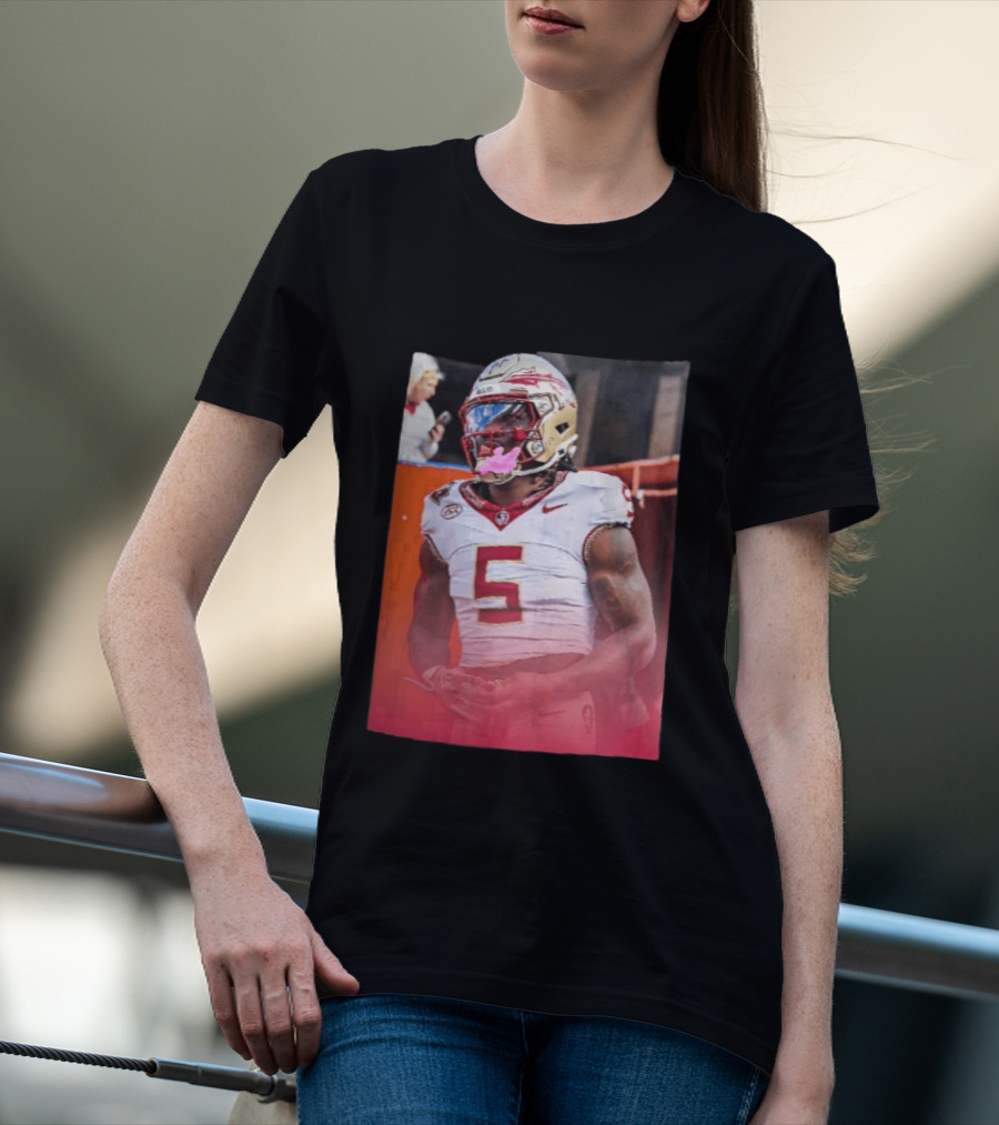 Florida State Seminoles NCAA Football Player Pink Mouthguard Red Gradient T-Shirt