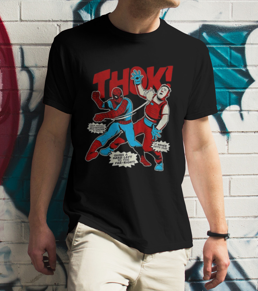 Spider Man Thok Giving A Hard Left To The Far Right Nazi Puncher Comic T-Shirt