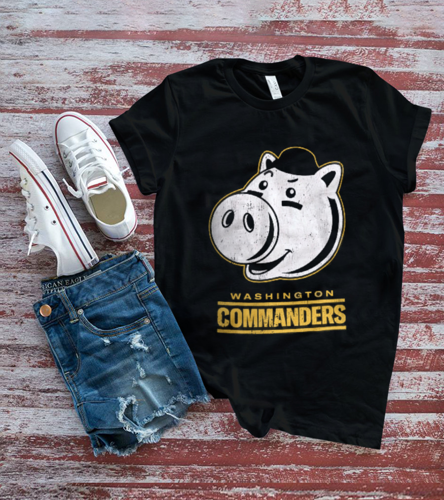 Washington Commanders Distressed Cartoon Pig Hog Hat T-Shirt