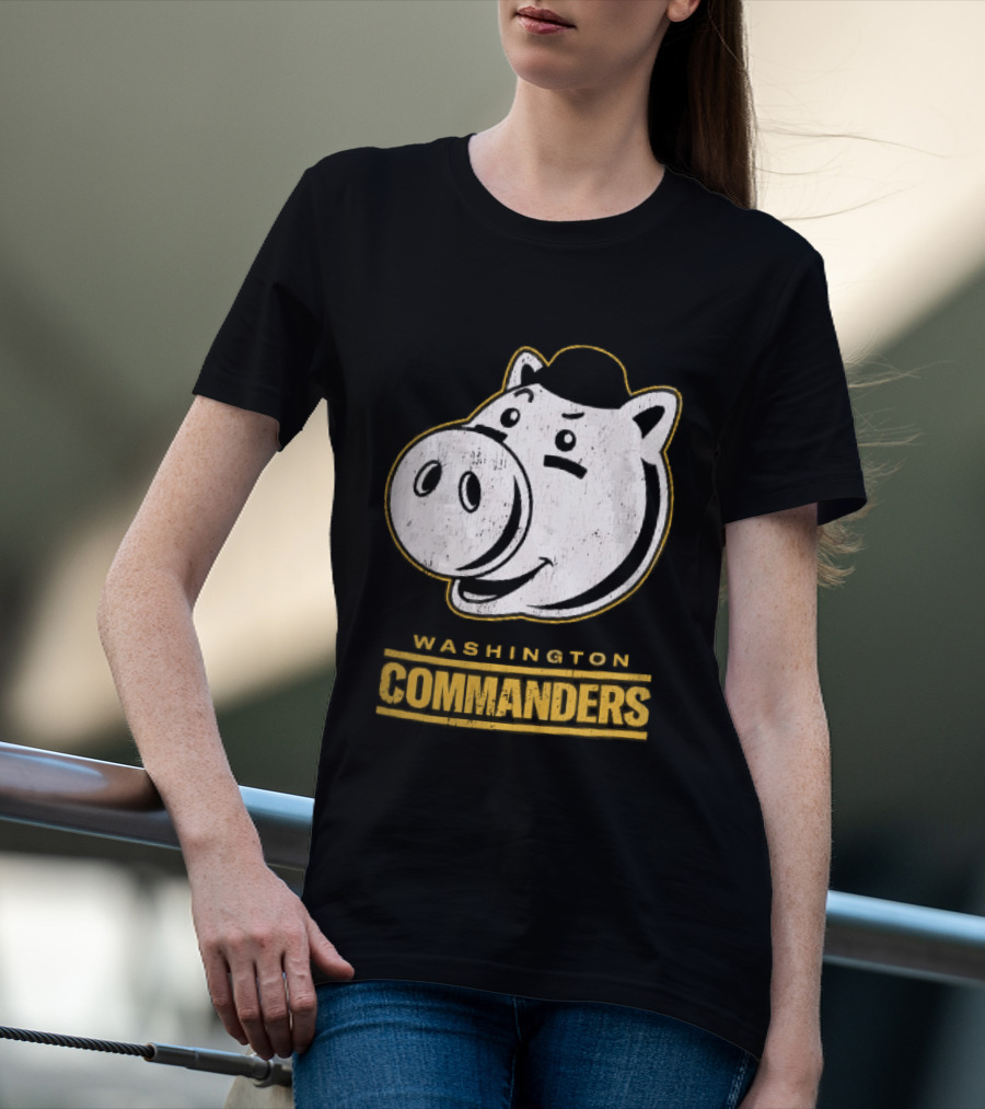 Washington Commanders Distressed Cartoon Pig Hog Hat T-Shirt