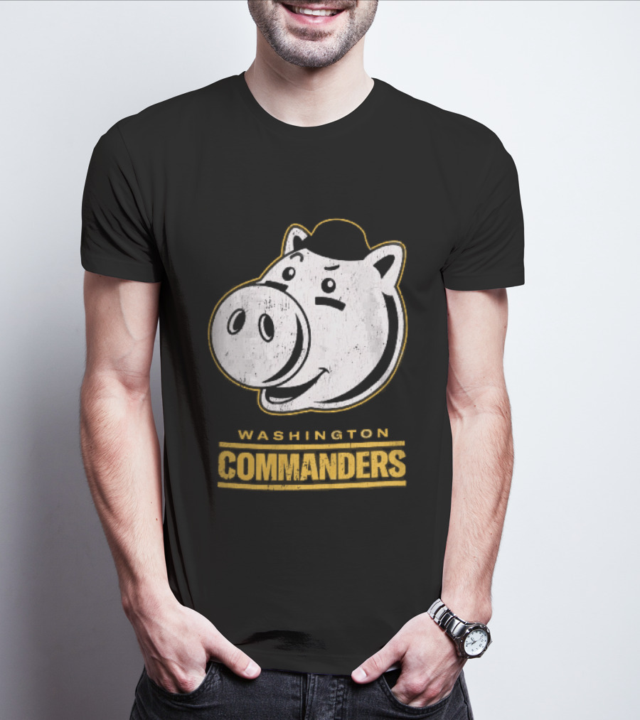 Washington Commanders Distressed Cartoon Pig Hog Hat T-Shirt