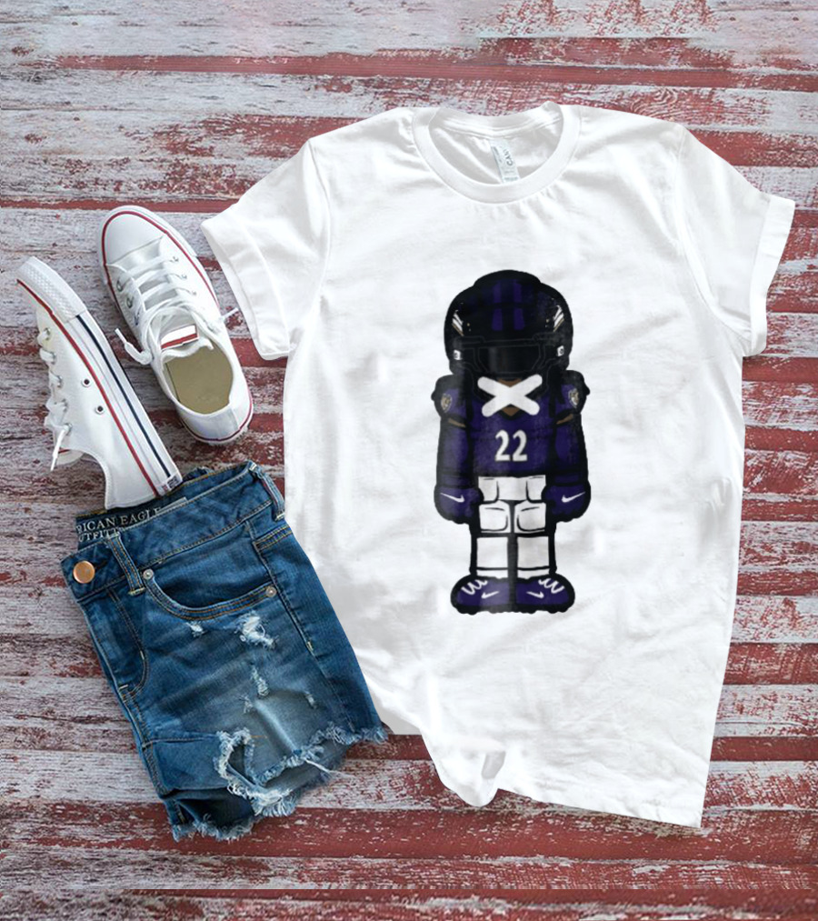 Baltimore Ravens Number 22 Cartoon Character Purple Uniform Football Player T-Shirt