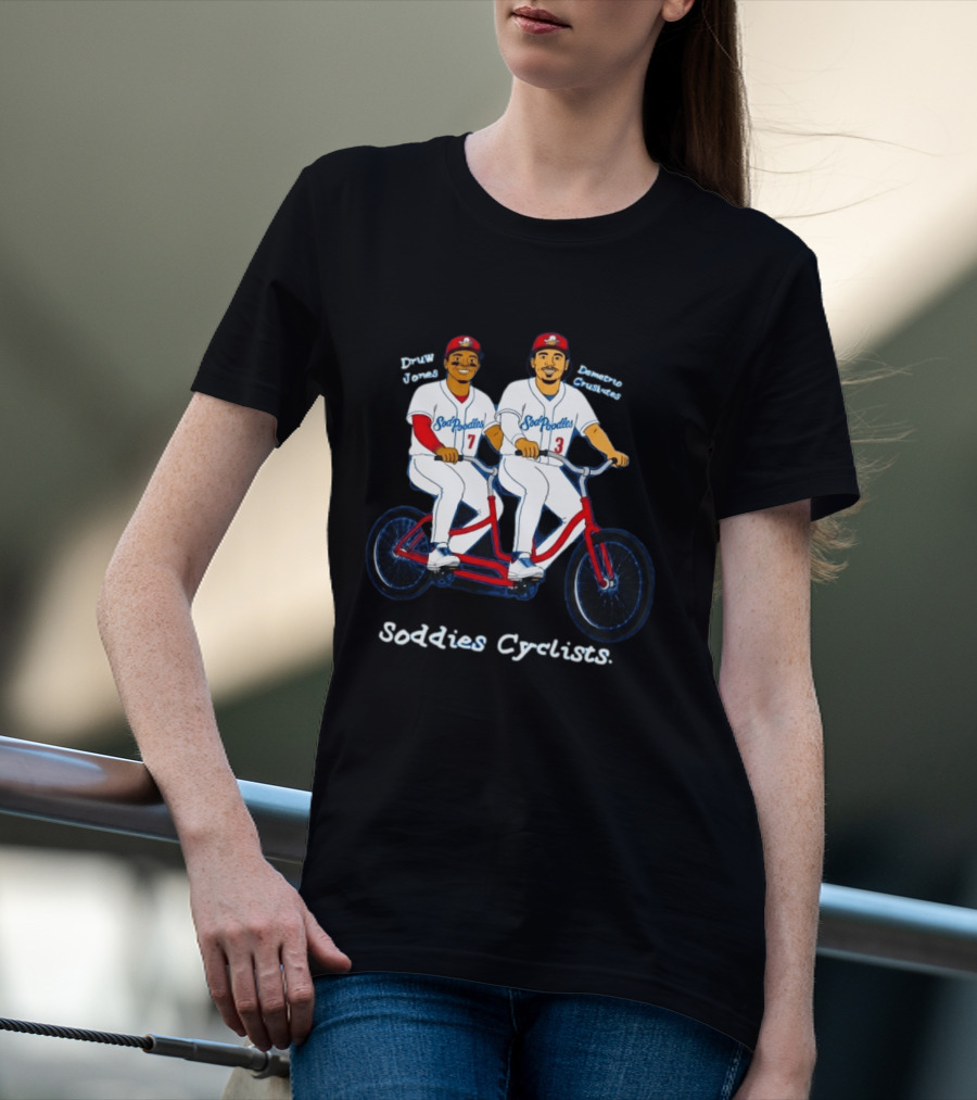 Soddies Cyclists Drew Jones Demelio Crisantes Amarillo Sod Poodles Tandem Bike T-Shirt