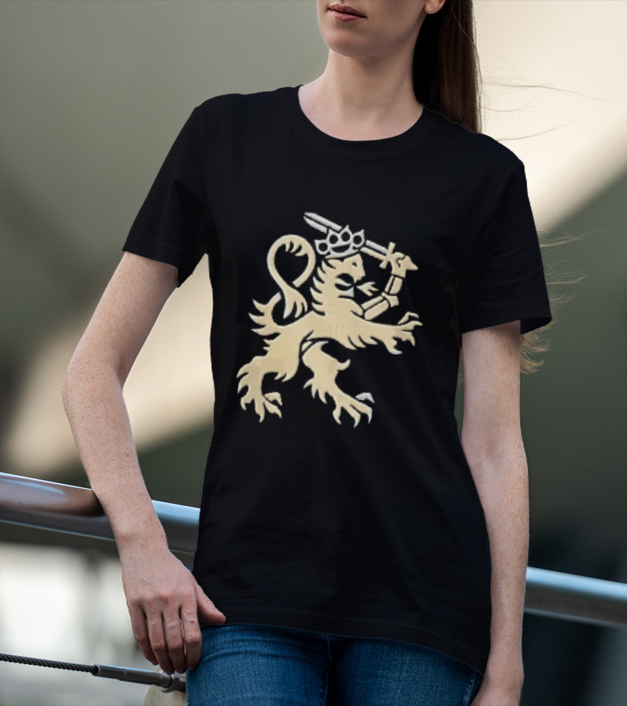 Heraldic Gold Rampant Lion With Crown Sword And Brass Knuckles T-Shirt