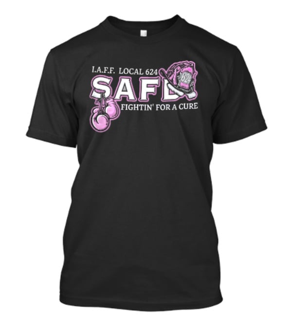 IAFF Local 624 SAFD Fightin' For A Cure Pink Boxing Gloves Firefighter Helmet T-Shirt