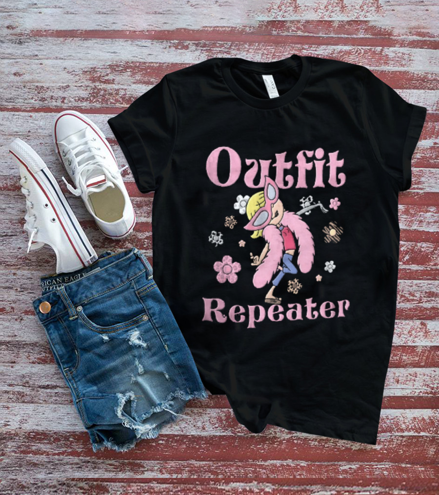 Outfit Repeater Cartoon Girl Pink Sunglasses Floral T-Shirt