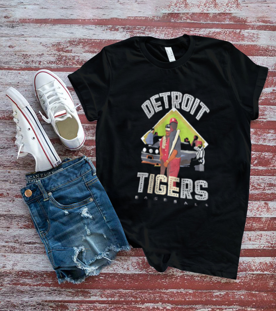 Detroit Tigers Baseball With Car And Figures T-Shirt