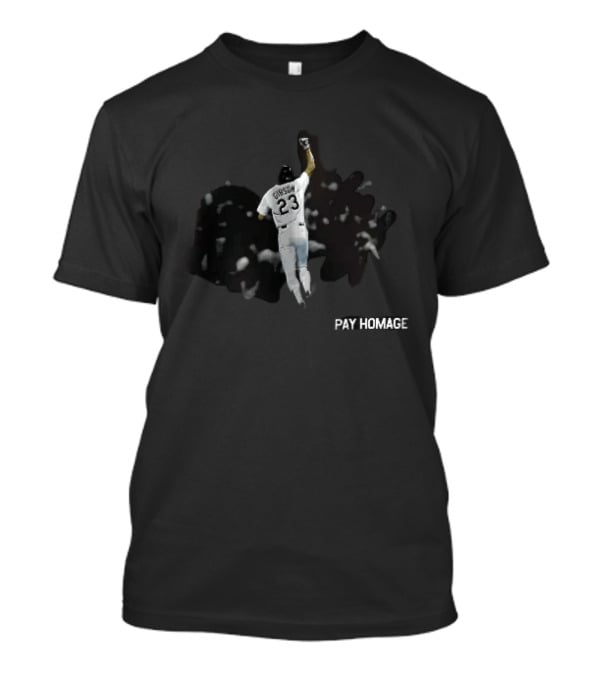 Pay Homage Gibson 23 Baseball Player Fist Pump Back View T-Shirt