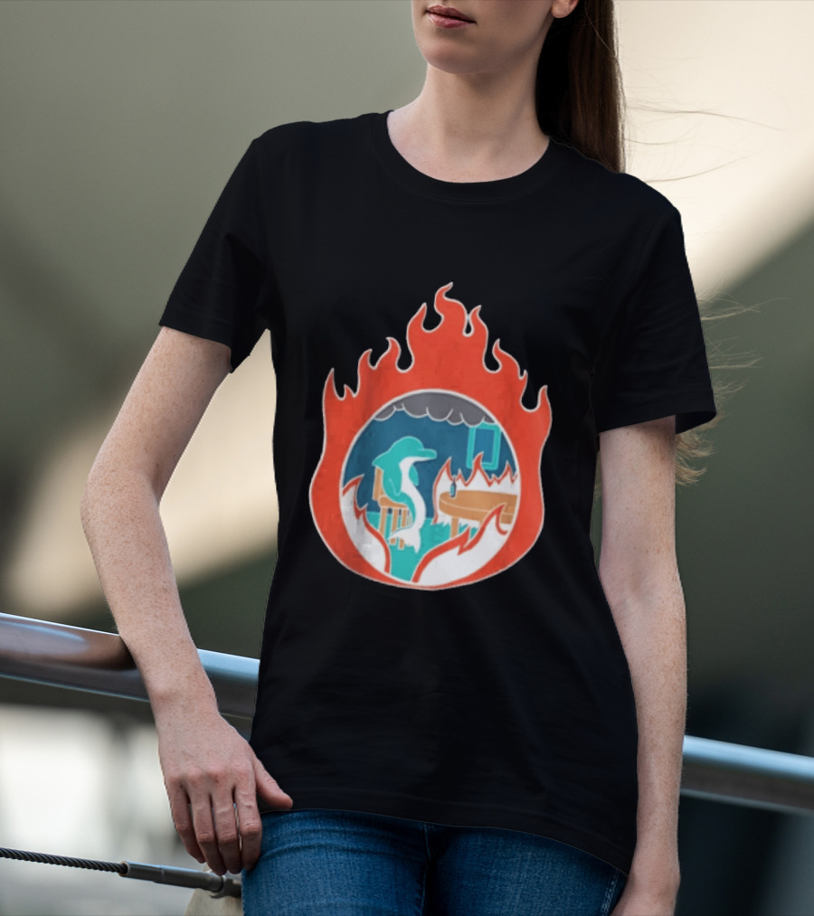 Dolphin Surrounded By Flames In Burning Room Scene T-Shirt