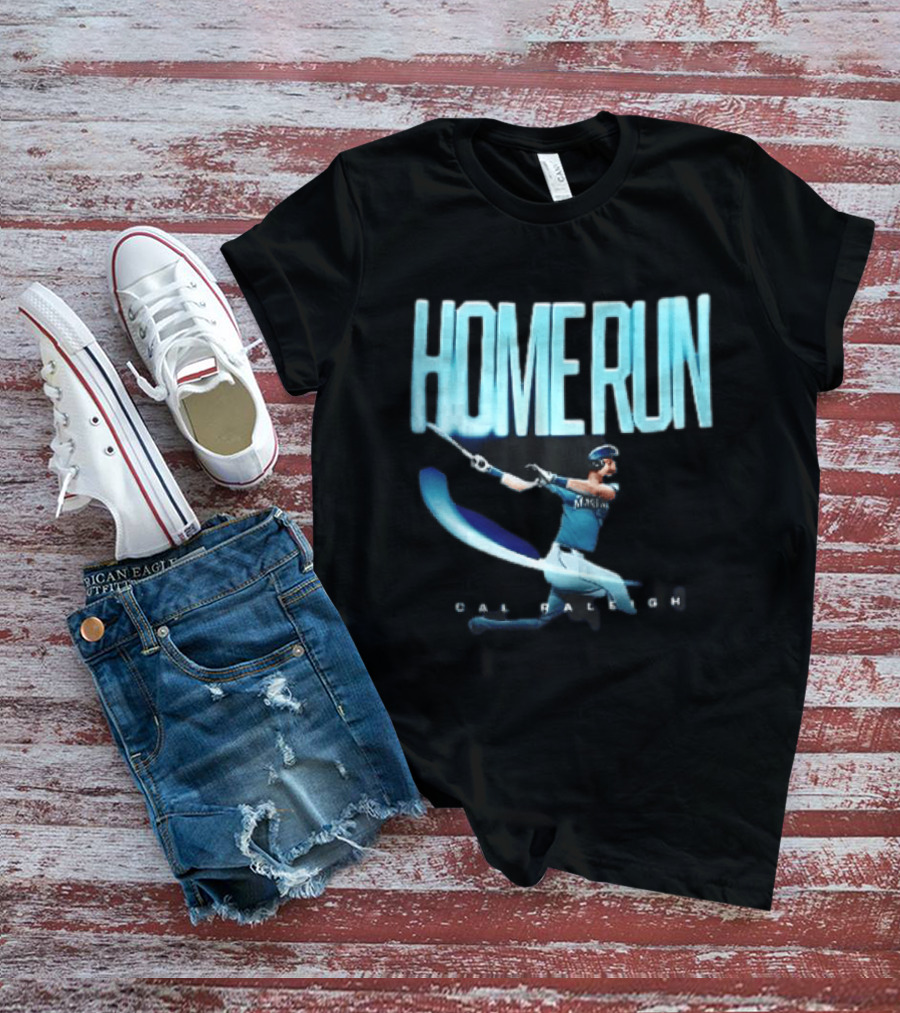 Seattle Mariners Cal Raleigh Home Run Batter Swinging Light Trail T-Shirt