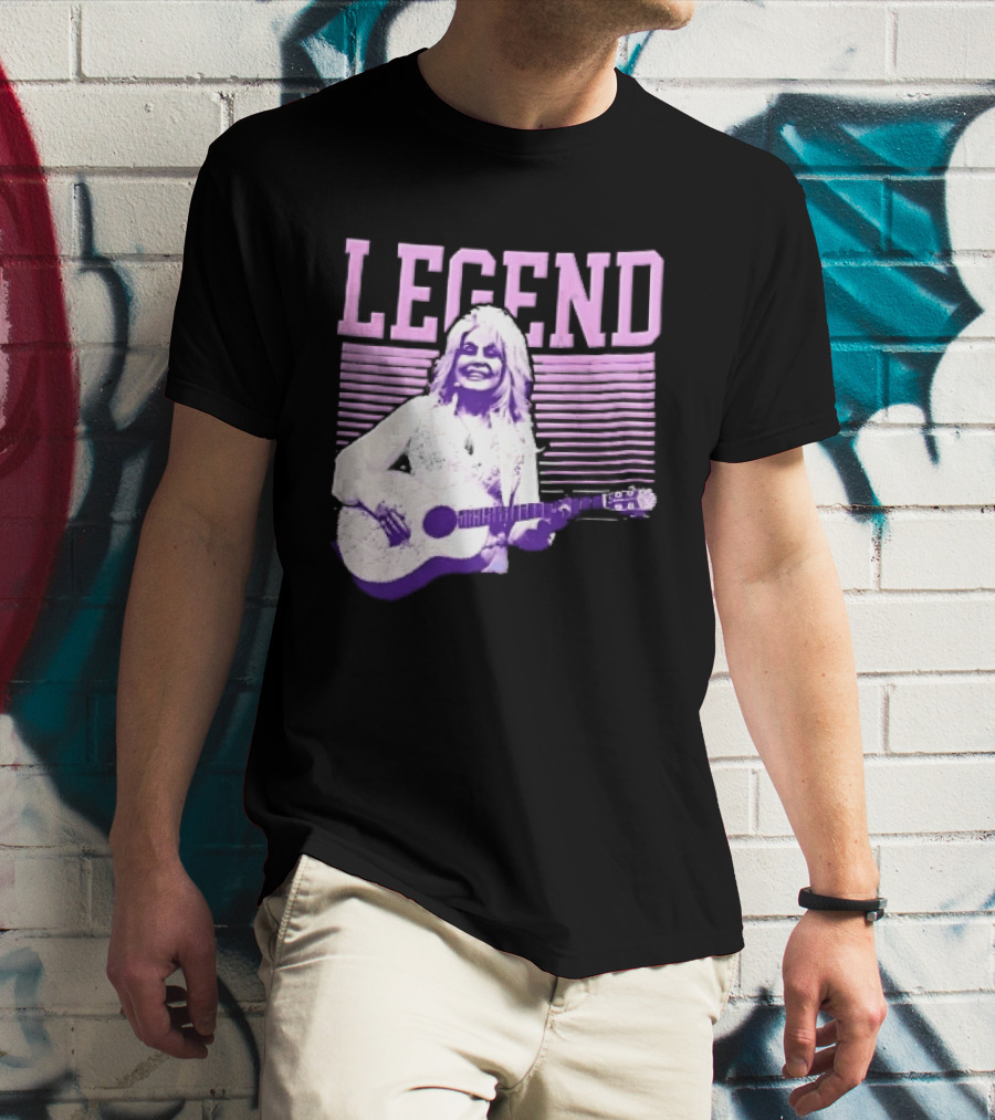 Legendary Female Country Singer Acoustic Guitar Pink Halftone Stripes T-Shirt