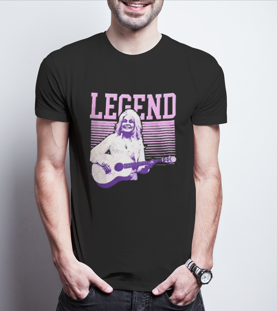 Legendary Female Country Singer Acoustic Guitar Pink Halftone Stripes T-Shirt