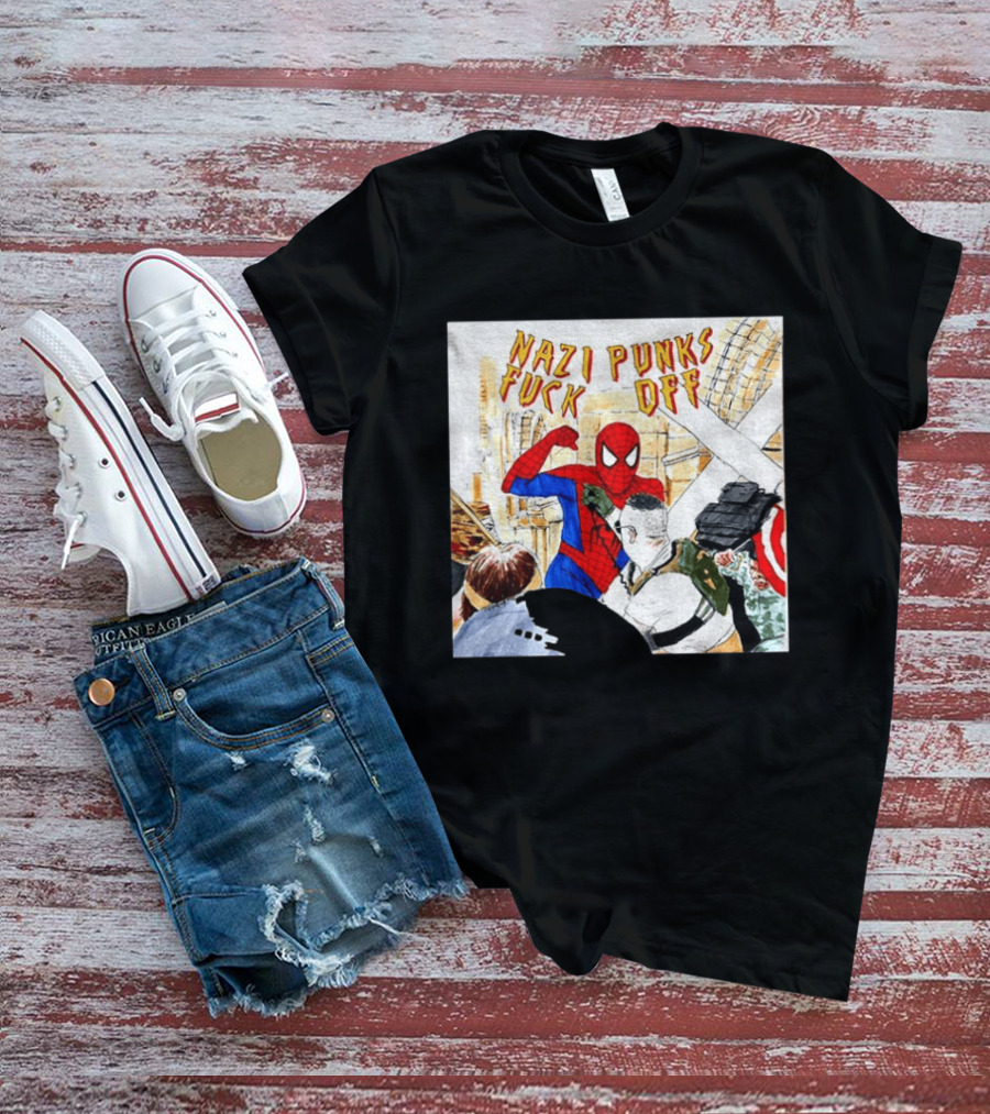 Nazi Punks Fuck Off Spiderman Characters Beating Minneapolis Police Pointing Meme T-Shirt