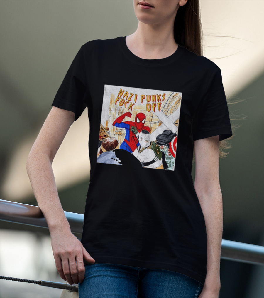 Nazi Punks Fuck Off Spiderman Characters Beating Minneapolis Police Pointing Meme T-Shirt