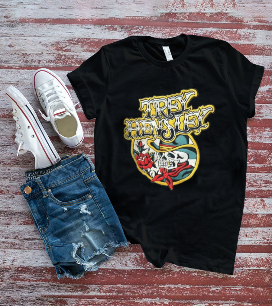 Trey Hensley Skeleton Cowboy Red Rose Traditional Tattoo T-Shirt