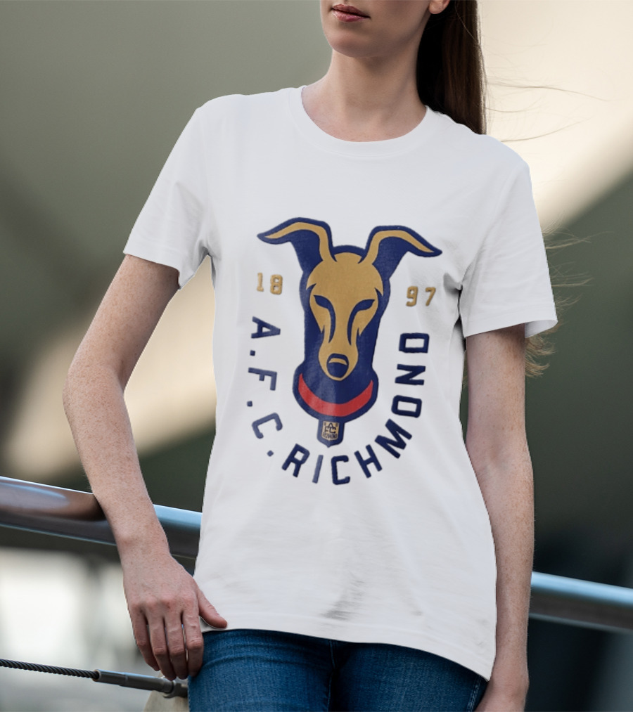 AFC Richmond 1897 Blue And Gold Greyhound Dog Head With Red Collar T-Shirt