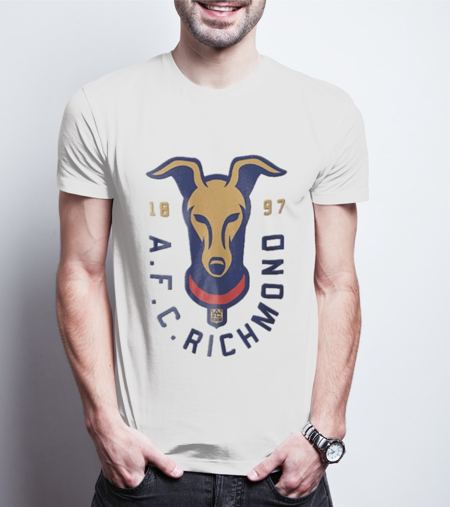 AFC Richmond 1897 Blue And Gold Greyhound Dog Head With Red Collar T-Shirt