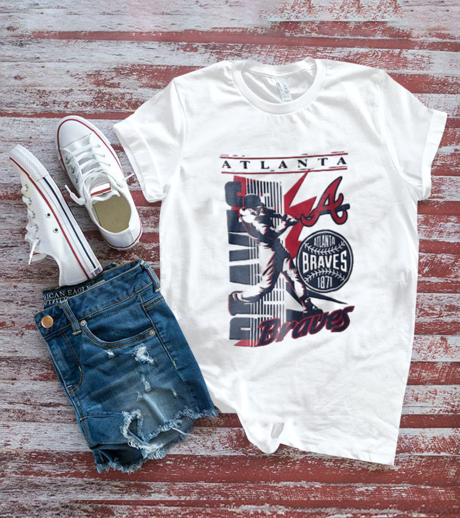 Atlanta Braves 1871 Baseball Batter Swinging Red Lightning Classic MLB T-Shirt