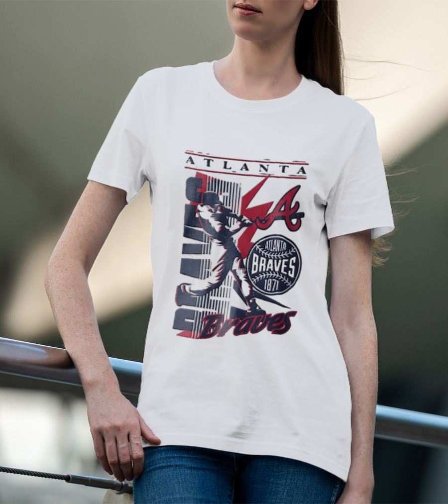 Atlanta Braves 1871 Baseball Batter Swinging Red Lightning Classic MLB T-Shirt