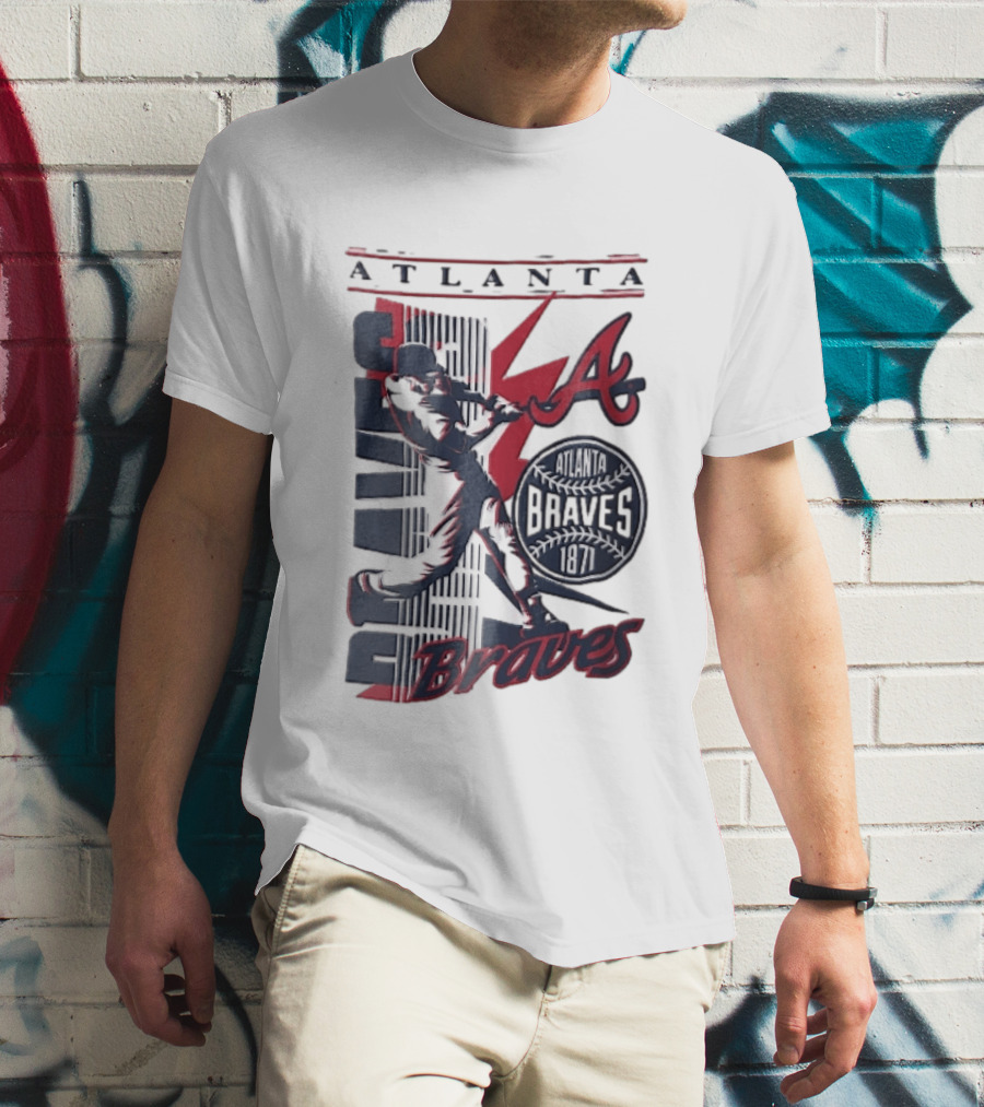 Atlanta Braves 1871 Baseball Batter Swinging Red Lightning Classic MLB T-Shirt