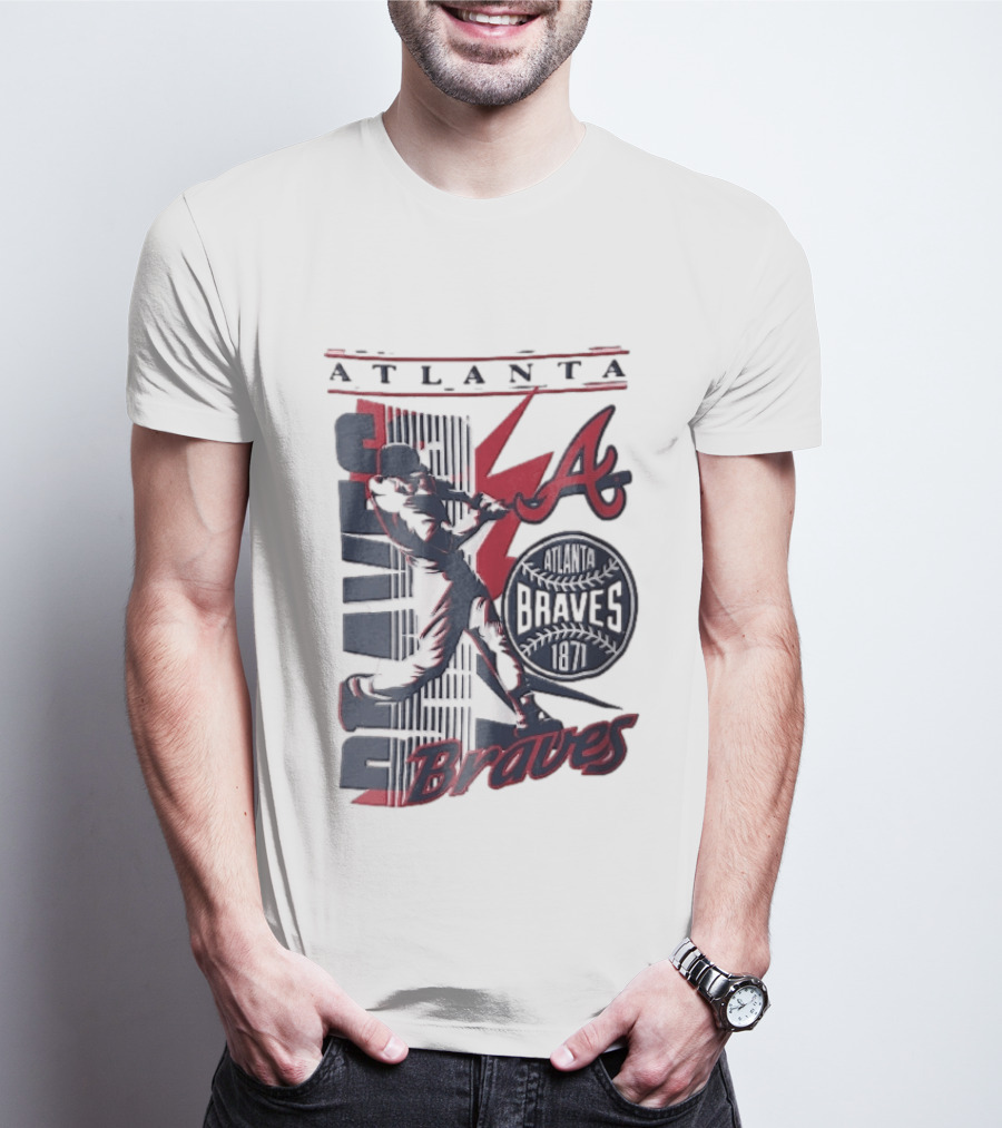 Atlanta Braves 1871 Baseball Batter Swinging Red Lightning Classic MLB T-Shirt